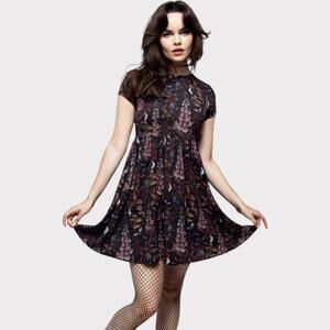 Disturbia Floxglove Mini Skater Dress Goth Bugs Moth Floral Size 10 NWT Whimsy
